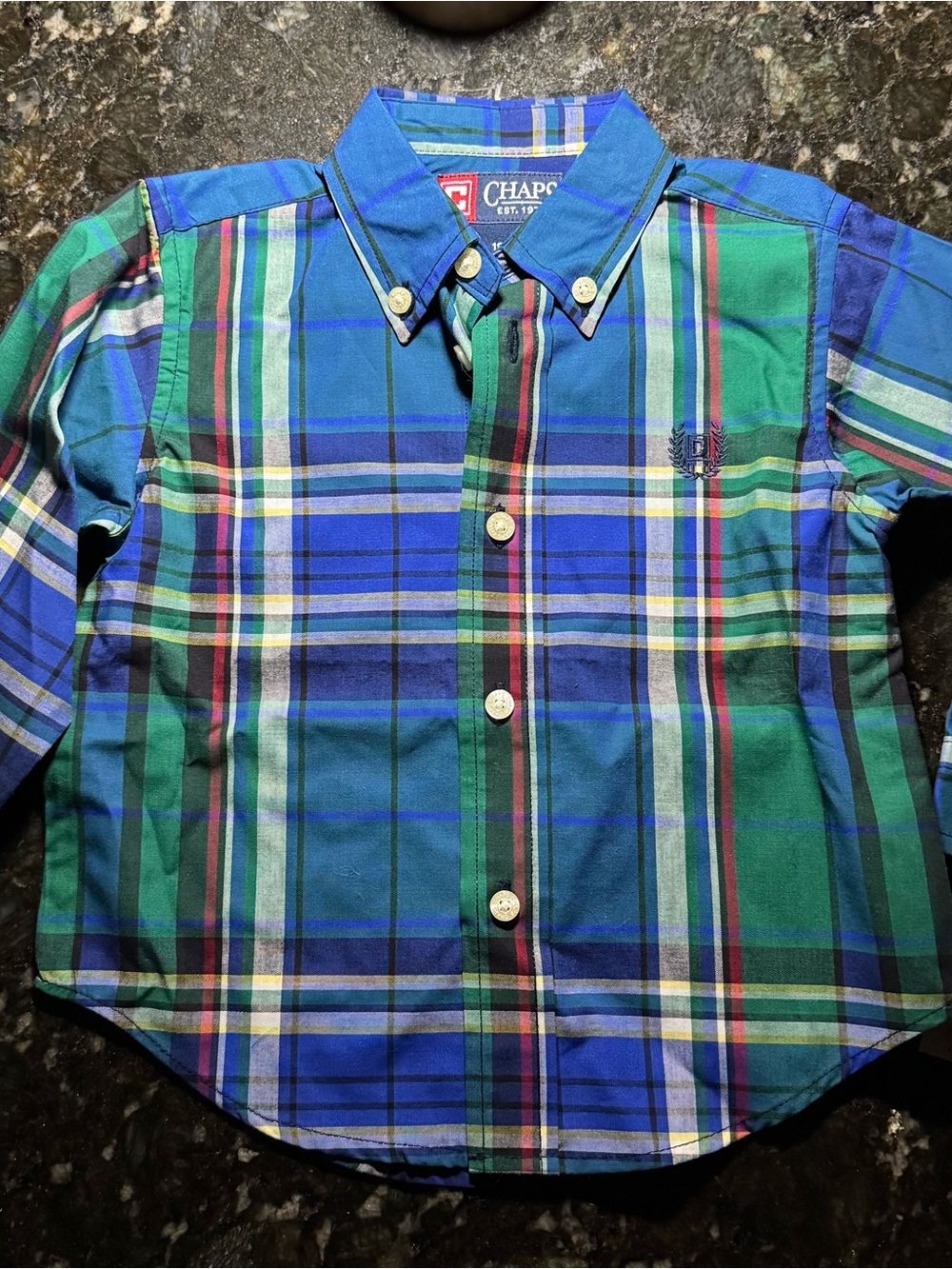 NWT Chaps Green & Blue Plaid Long Sleeve Button-Down Shirt Toddler 18M